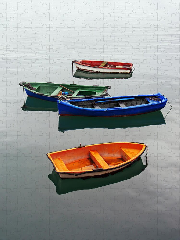 Fishing Jigsaw Puzzle featuring the photograph colorful boats on Santurtzi by Mikel Martinez de Osaba