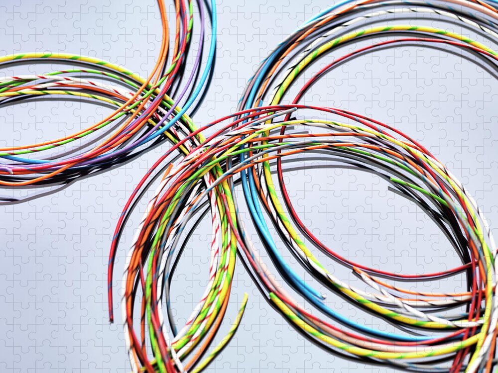 Wired Jigsaw Puzzle featuring the photograph Colorful Cables Used In Electrical And by Andrew Brookes