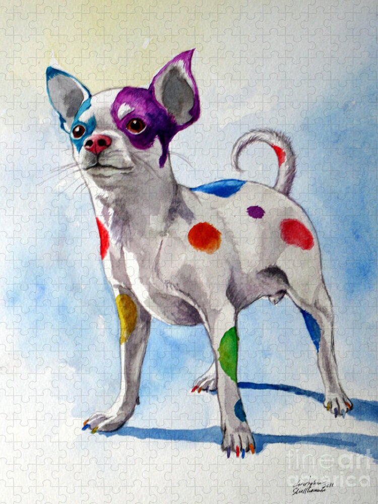 Chihuahua Jigsaw Puzzle featuring the painting Colorful Dalmatian Chihuahua by Christopher Shellhammer