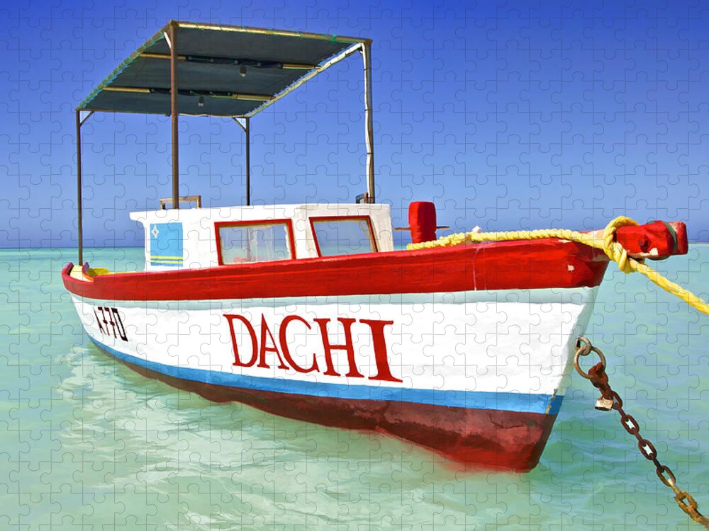 Anchored Jigsaw Puzzle featuring the photograph Colorful Fishing Boat of the Caribbean by David Letts
