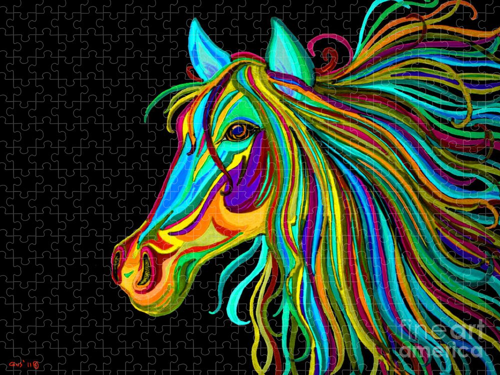 Horse Jigsaw Puzzle featuring the drawing Colorful Horse Head 2 by Nick Gustafson