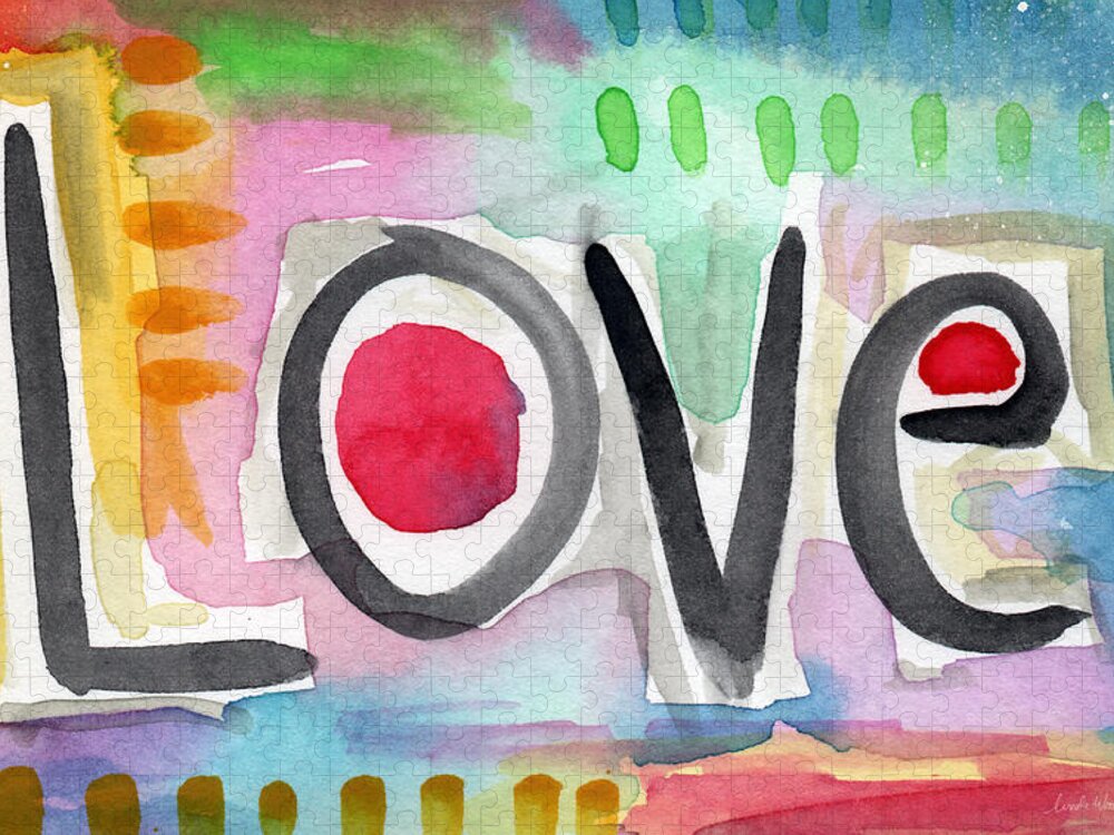 Love Jigsaw Puzzle featuring the painting Colorful Love- painting by Linda Woods