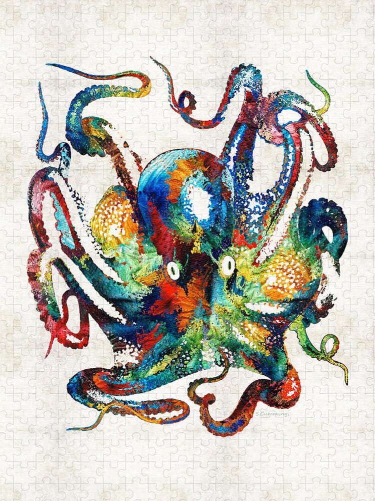 Octopus Jigsaw Puzzle featuring the painting Colorful Octopus Art by Sharon Cummings by Sharon Cummings