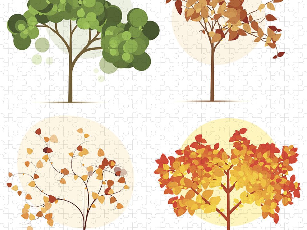 Orange Color Jigsaw Puzzle featuring the digital art Colorful Seasonal Trees by Calvindexter
