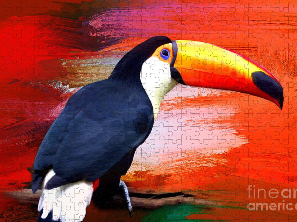 Toucan Jigsaw Puzzle featuring the digital art Colorful Toucan by Jayne Carney