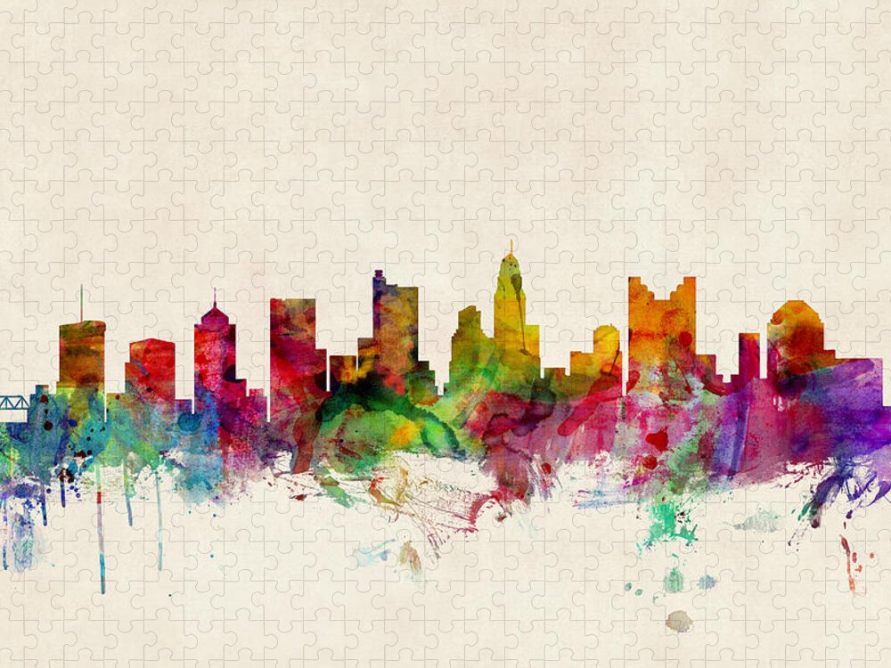Watercolour Jigsaw Puzzle featuring the digital art Columbus Ohio Skyline by Michael Tompsett