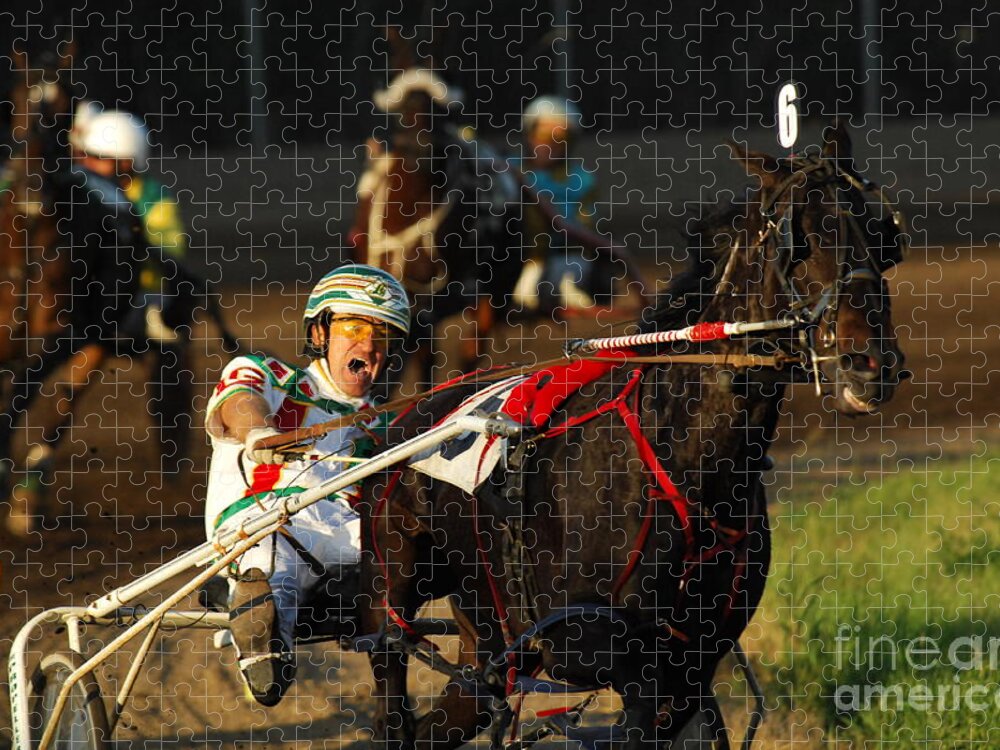 Horse Race Jigsaw Puzzle featuring the photograph Horse Racing Come On Number 6 by Bob Christopher