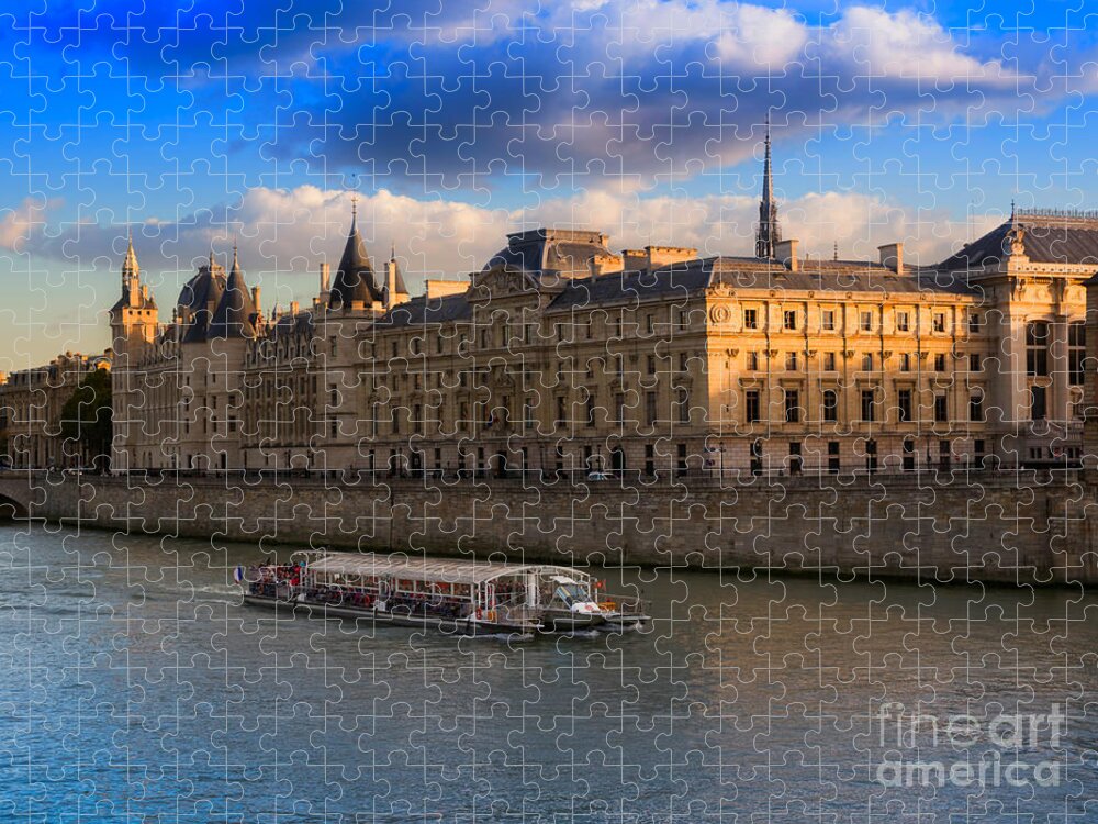 Conciergerie Jigsaw Puzzle featuring the photograph Conciergerie and the Seine River Paris by Louise Heusinkveld