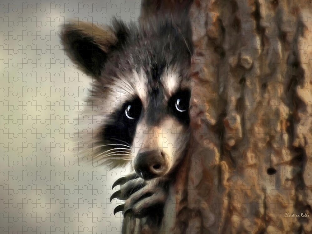 Raccoon Jigsaw Puzzle featuring the painting Conspicuous Bandit by Christina Rollo