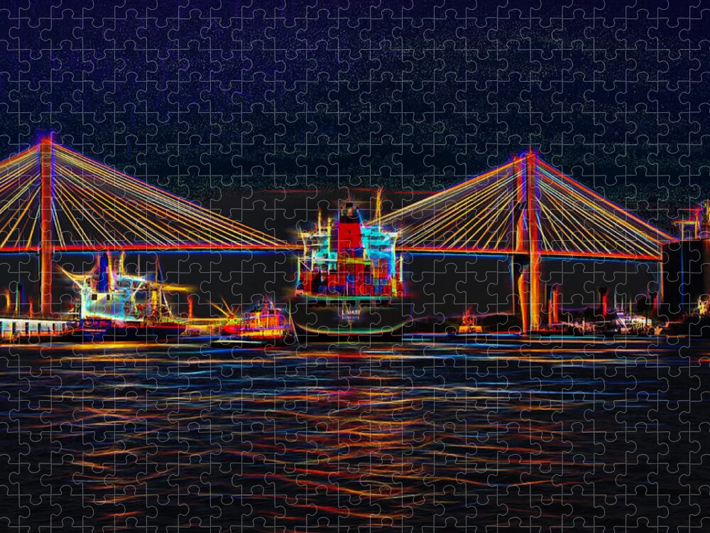 Architecture Jigsaw Puzzle featuring the photograph Container ship Arriving at Savannah by John M Bailey