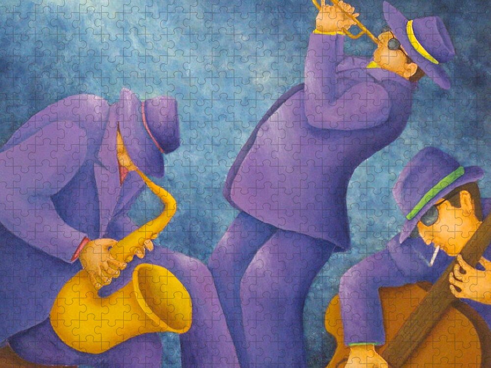 Pamela Allegretto Jigsaw Puzzle featuring the painting Cool Jazz Trio by Pamela Allegretto