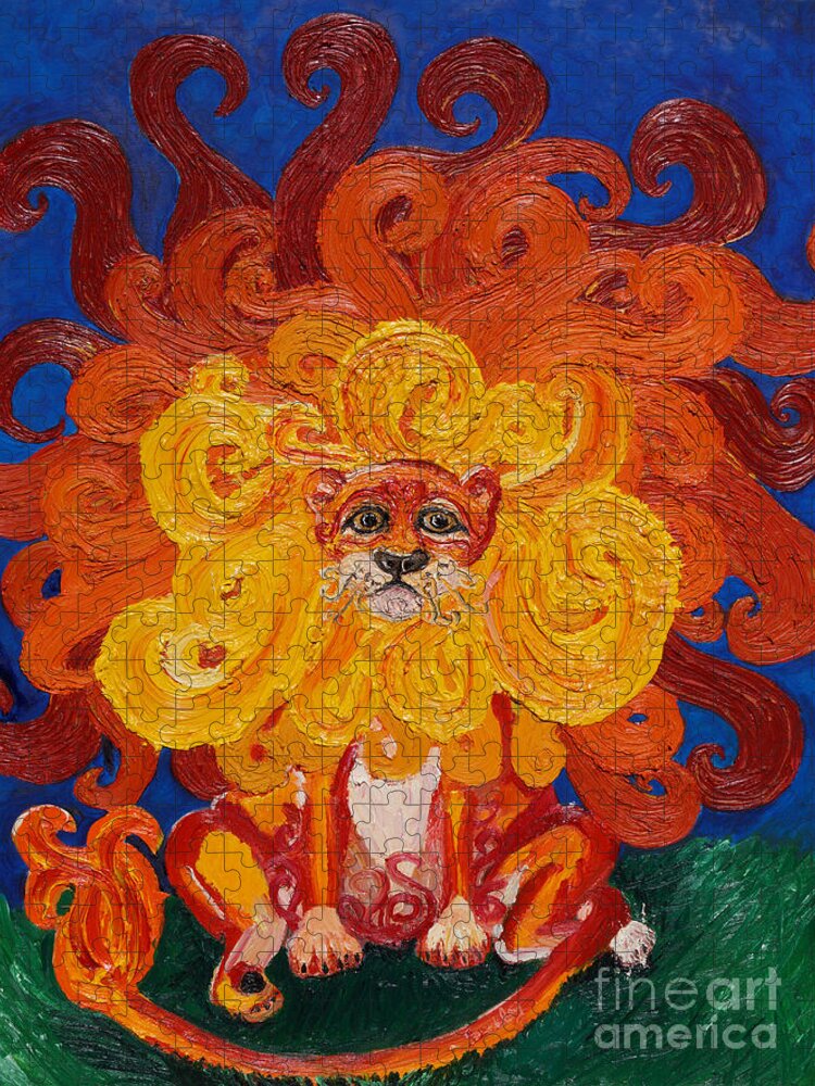 Lion Jigsaw Puzzle featuring the painting Cosmic Lion by Cassandra Buckley