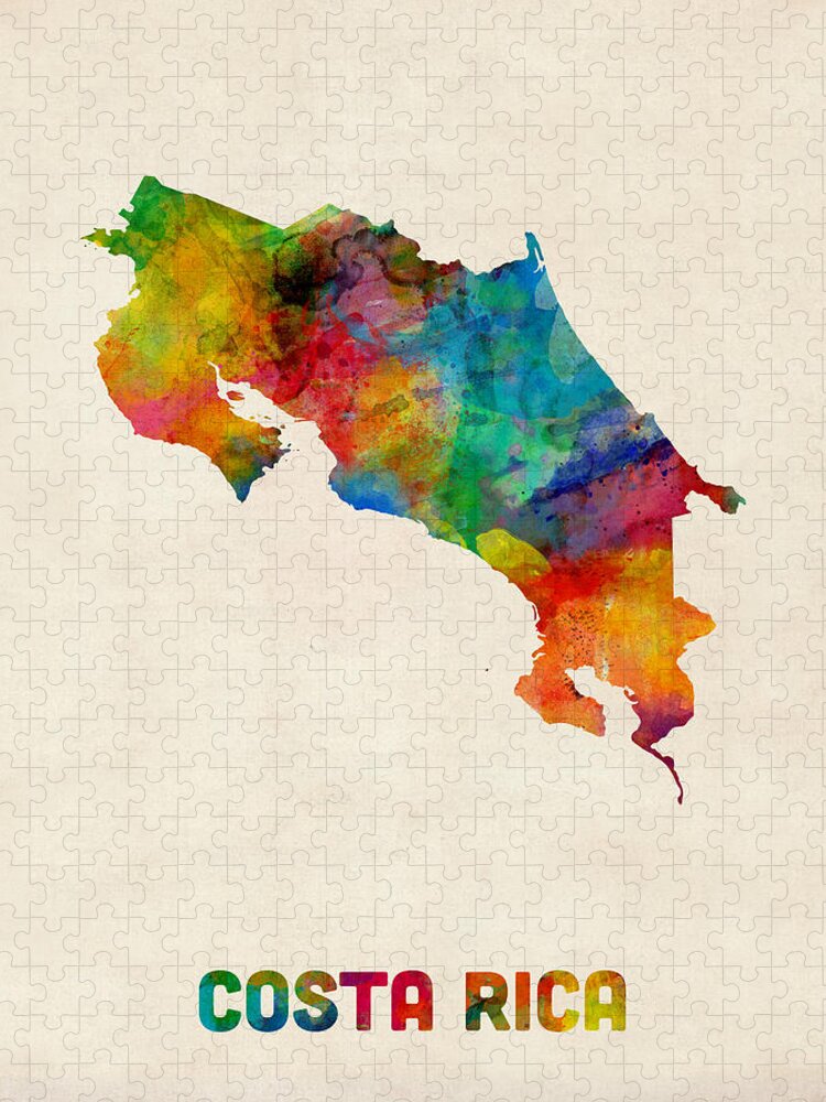 Map Art Jigsaw Puzzle featuring the digital art Costa Rica Watercolor Map by Michael Tompsett