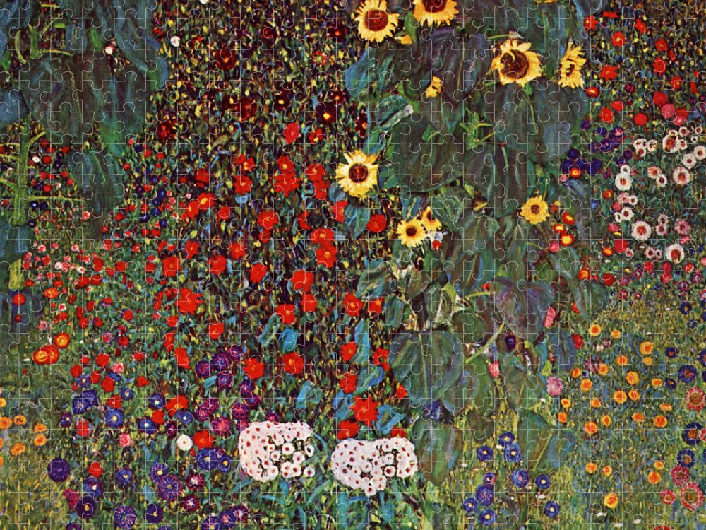 Gustav Klimt Jigsaw Puzzle featuring the painting Country Garden with Sunflowers by Celestial Images