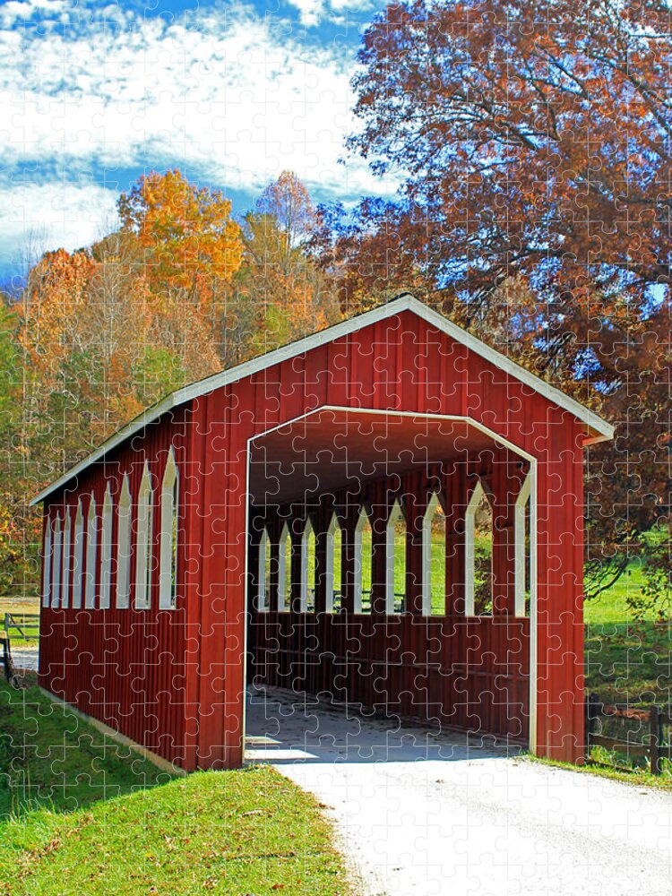 Red Covered Bridge Jigsaw Puzzle featuring the photograph Covered Bridge by Jennifer Robin