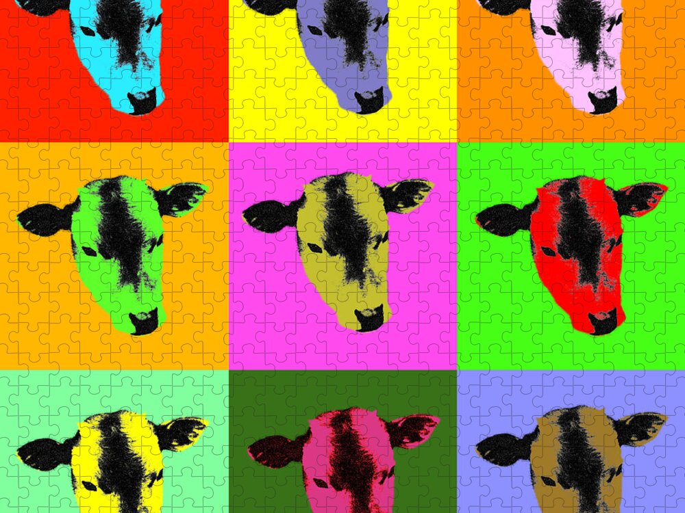 Cow Jigsaw Puzzle featuring the digital art Cow Pop Art by Jean luc Comperat