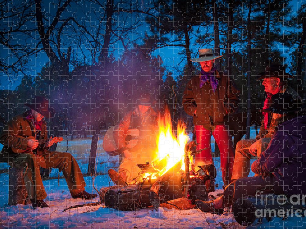 America Jigsaw Puzzle featuring the photograph Cowboy Campfire by Inge Johnsson