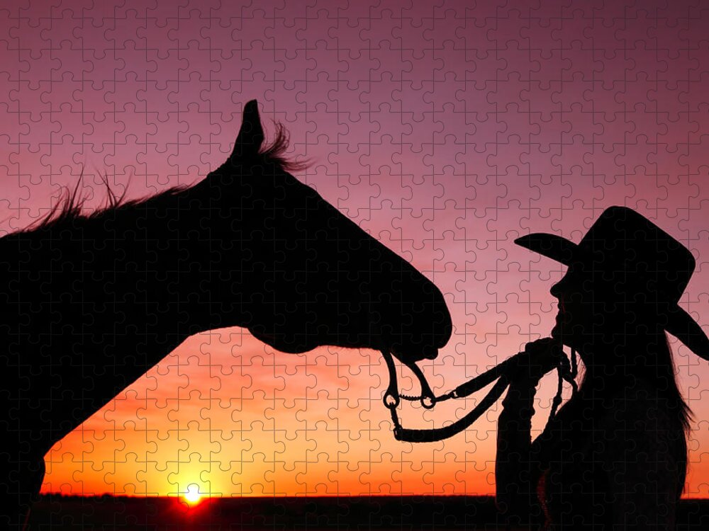 Cowgirl Jigsaw Puzzle featuring the photograph Cowgirl Sunset by Todd Klassy