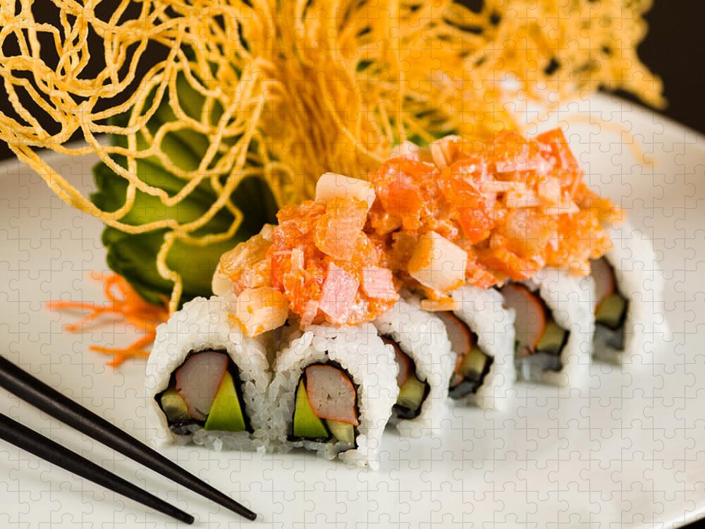 Asian Jigsaw Puzzle featuring the photograph Crab and Salmon Roll by Raul Rodriguez
