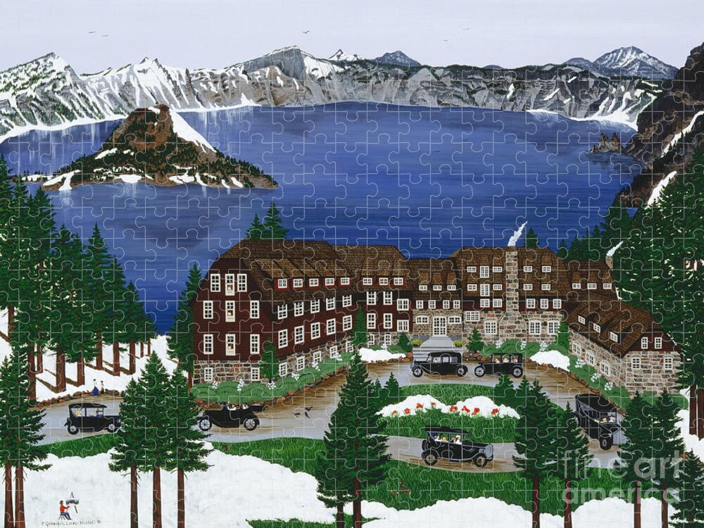 Crater Lake Jigsaw Puzzle featuring the painting Crater Lake National Park by Jennifer Lake