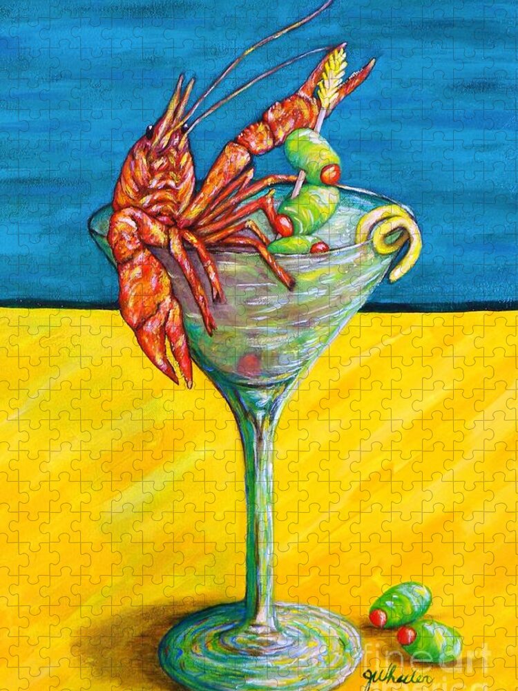 Crawfish Jigsaw Puzzle featuring the painting Crawtini by JoAnn Wheeler