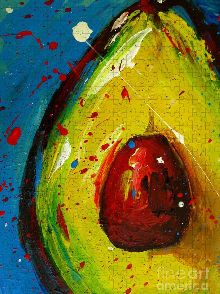 Pop Modern Avocado Art Jigsaw Puzzle featuring the painting Crazy Avocado 4 - Modern Art by Patricia Awapara