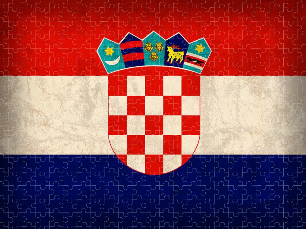 Croatia Puzzle featuring the mixed media Croatia Flag Vintage Distressed Finish by Design Turnpike
