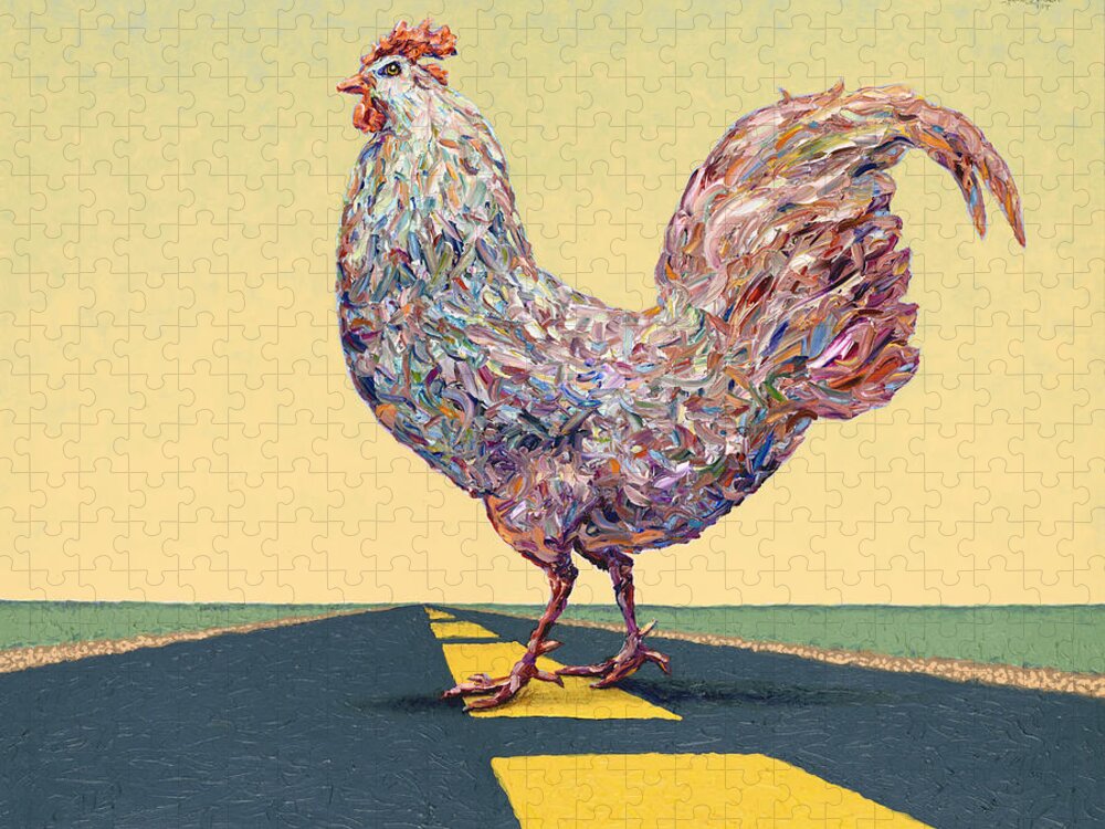 Chicken Jigsaw Puzzle featuring the painting Crossing Chicken by James W Johnson