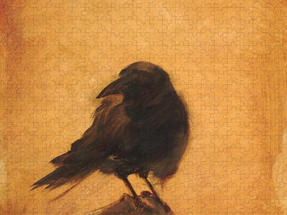 Crow Jigsaw Puzzle featuring the painting Crow 9 by David Ladmore