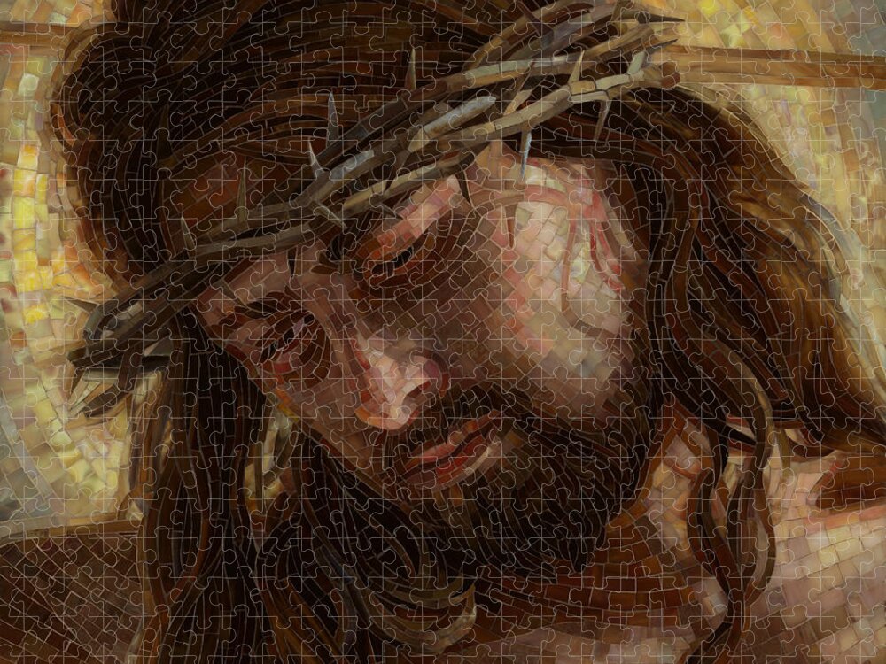 Jesus Jigsaw Puzzle featuring the painting Crown of Thorns Glass Mosaic by Mia Tavonatti