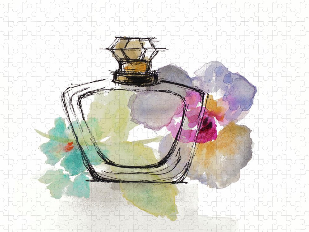 Class Jigsaw Puzzle featuring the painting Crystal Watercolor Perfume Square I by Lanie Loreth