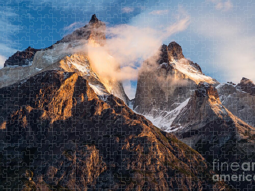 Patagonia Jigsaw Puzzle featuring the photograph Cuernos del Paine at Sunrise by Timothy Hacker