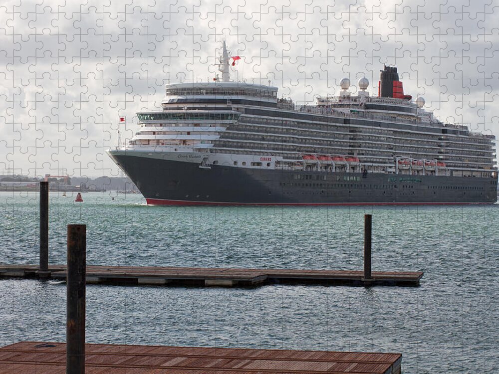 Passenger Jigsaw Puzzle featuring the photograph Cunards Queen Elizabeth by Shirley Mitchell