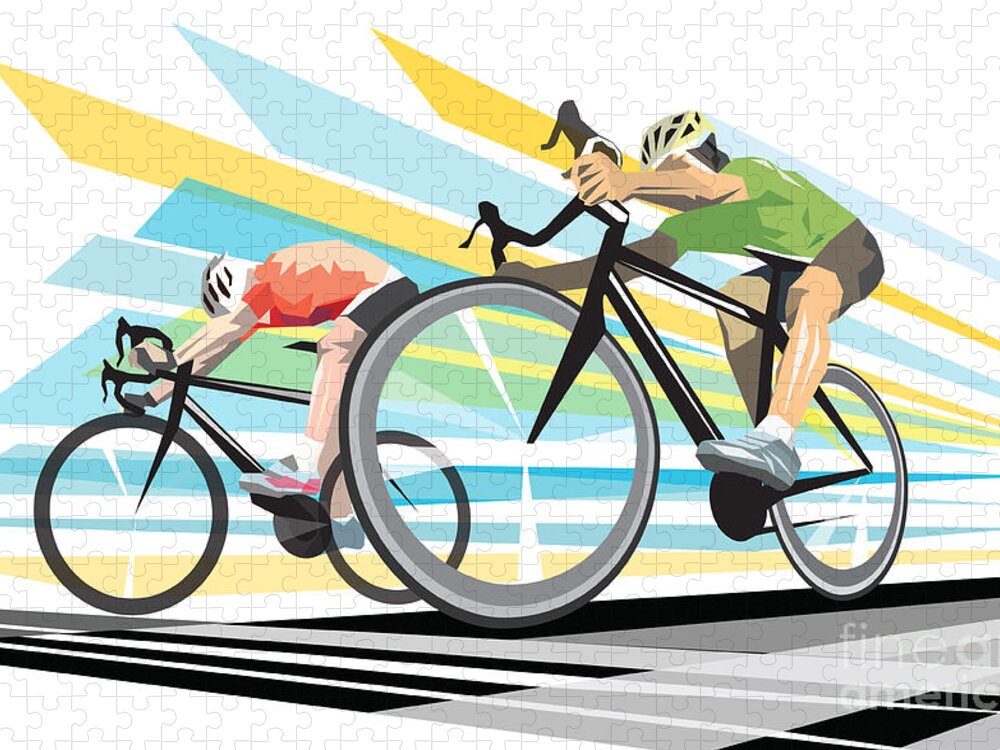 Cycling Jigsaw Puzzle featuring the digital art Cycling sprint poster print Finish Line by Sassan Filsoof