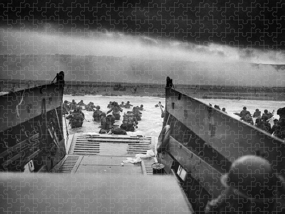 D Day Jigsaw Puzzle featuring the photograph D-Day Landing by War Is Hell Store