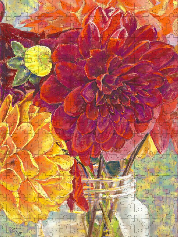 Birdseye Art Studio Jigsaw Puzzle featuring the painting Dahlias in a Canning Jar by Nick Payne