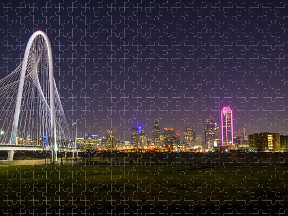 Skyline Jigsaw Puzzle featuring the photograph Dallas Skyline and Margaret Hunt Hill Bridge by David Morefield