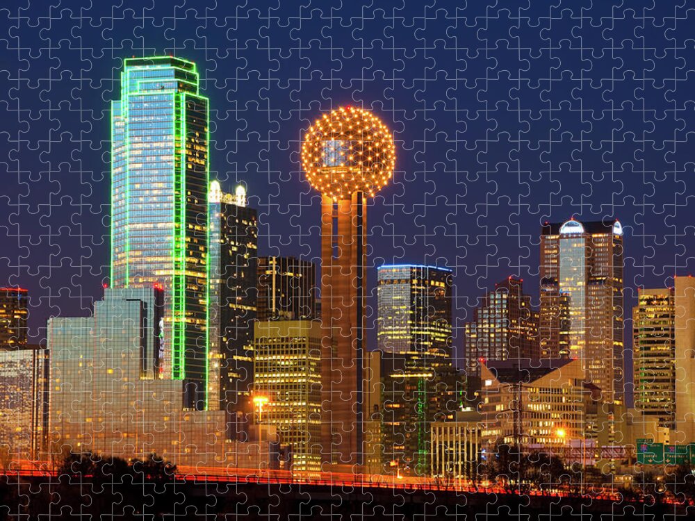Dallas Skyline At Dusk - The Highrisers Jigsaw Puzzle by Davel5957 -  
