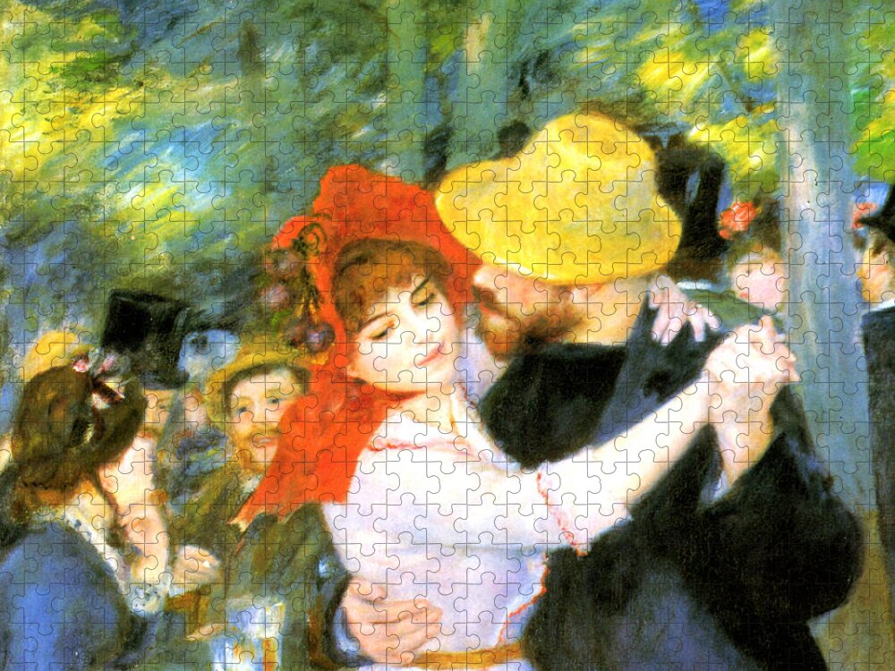 Pierre-auguste Renoir Jigsaw Puzzle featuring the digital art Dance At Bougival Detail by Pierre Auguste Renoir