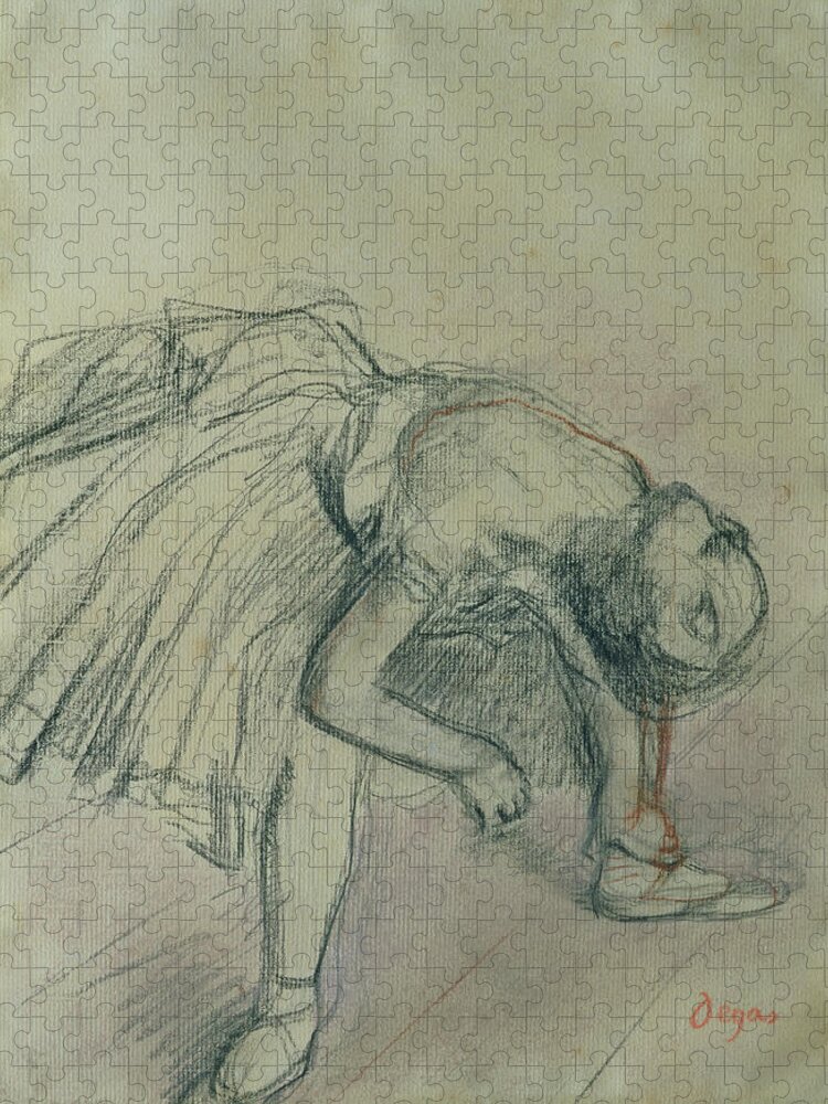 Tutu Jigsaw Puzzle featuring the drawing Dancer Fixing her Slipper by Edgar Degas
