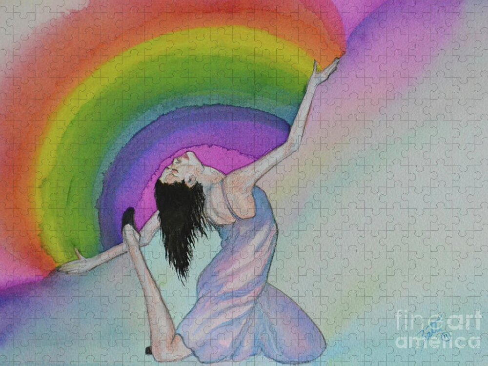 Watercolor Jigsaw Puzzle featuring the painting Dancing in Rainbows by Suzette Kallen