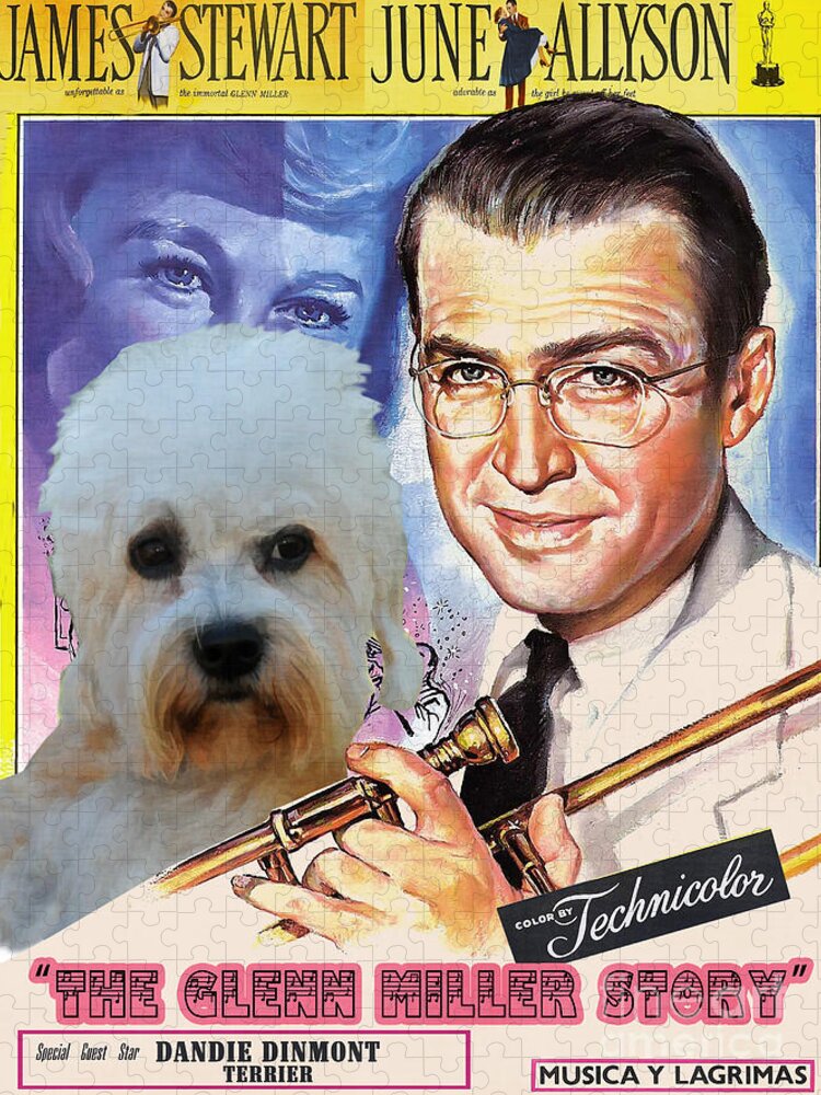 Dandie Dinmont Terrier Jigsaw Puzzle featuring the painting Dandie Dinmont Terrier Art Canvas Print - The Glenn Miller Story Movie Poster by Sandra Sij