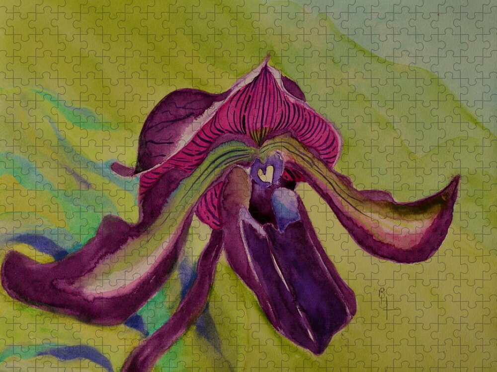 Orchid Jigsaw Puzzle featuring the painting Dark Orchid by Beverley Harper Tinsley
