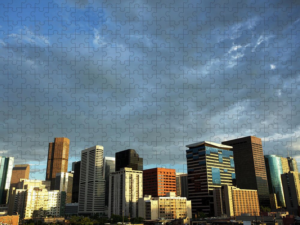 Corporate Business Jigsaw Puzzle featuring the photograph Denver Skyline At Sunset by Beklaus