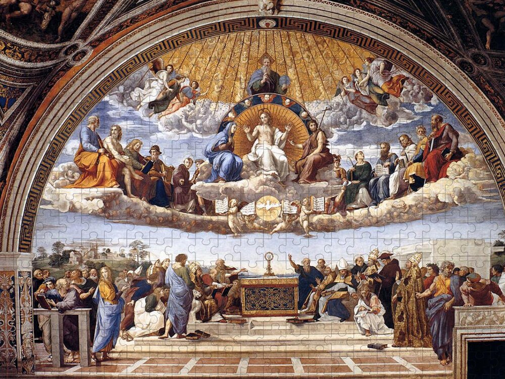 Vatican Jigsaw Puzzle featuring the painting Disputation of the Eucharist by Raphael