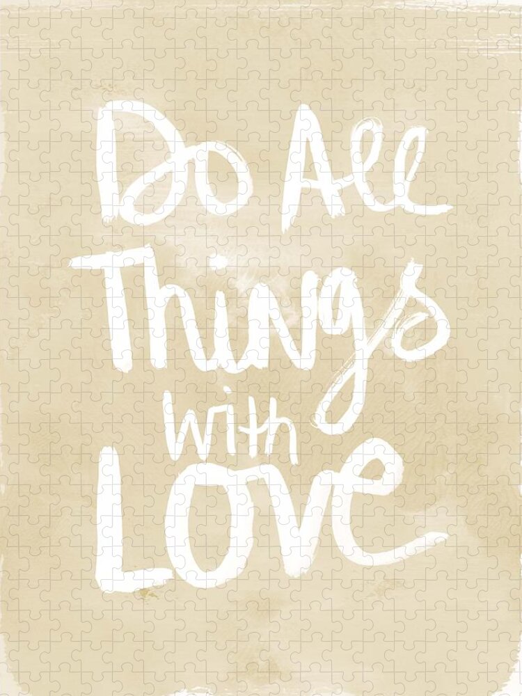 Do All Things With Love Jigsaw Puzzle featuring the painting Do All Things With Love- inspirational art by Linda Woods