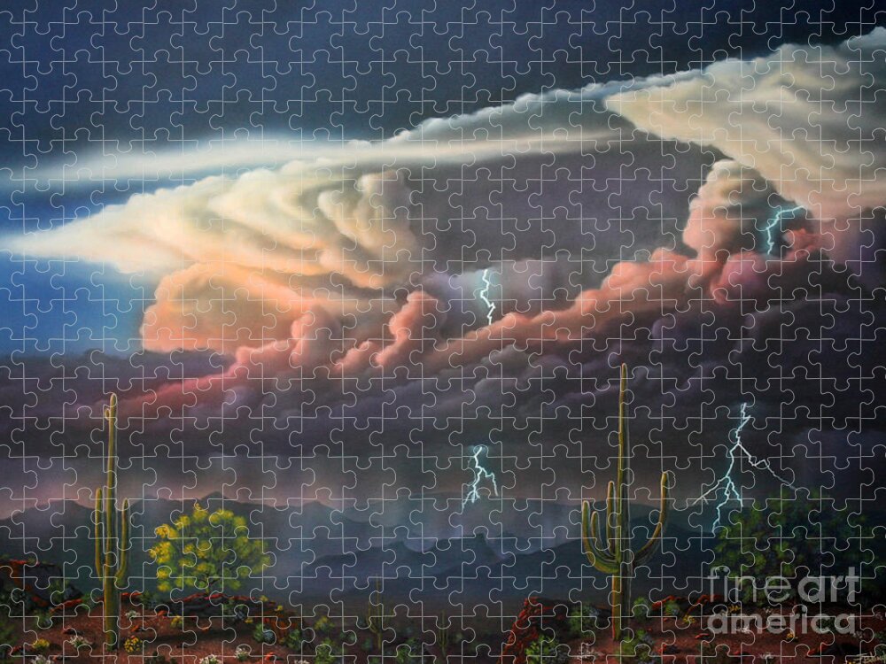 Arizona Jigsaw Puzzle featuring the painting Doble Problema by Jerry Bokowski