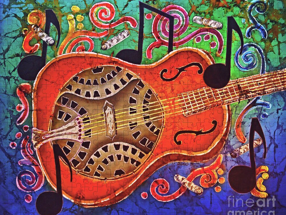 Dobro Jigsaw Puzzle featuring the painting Dobro-Slide Guitar-2 by Sue Duda
