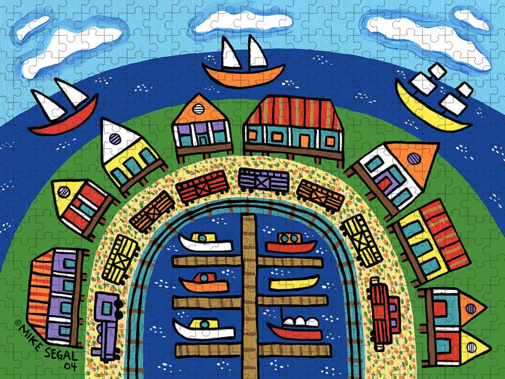 Cedar Key Jigsaw Puzzle featuring the painting Dock Street-Cedar Key by Mike Segal