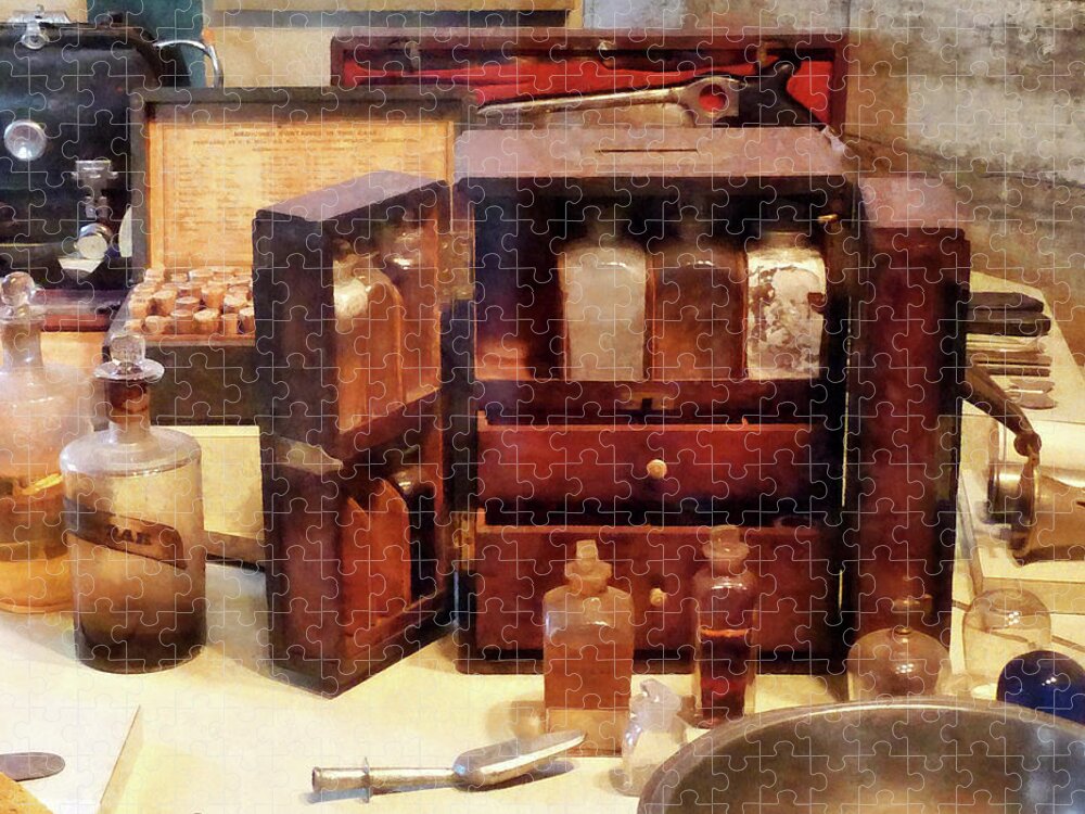 Druggist Jigsaw Puzzle featuring the photograph Doctor - Case With Medicine Bottles by Susan Savad